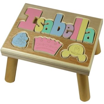 Puzzle name step stool with princess icons