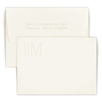 Flat note card - Embossed stacked initials
