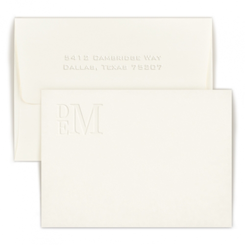 Flat note card - Embossed stacked initials