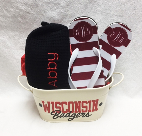 Gift basket - flip flops, zip case and tin- custom made for any school