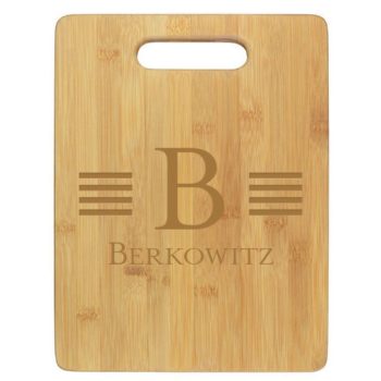 Engraved bamboo cutting board - large initial with stripes