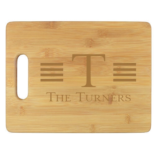 Engraved bamboo cutting board - large initial with stripes - Image 2