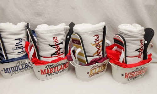Gift basket - flip flops, towel wrap and tin - custom made for any school - Image 4
