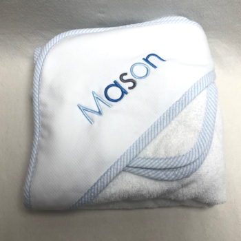 Hooded bath towel set- gingham blue trim