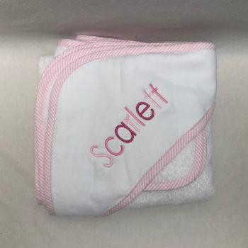 Hooded bath towel set- gingham pink trim