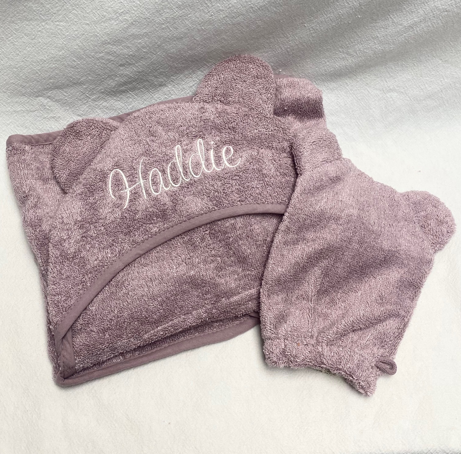 Hooded bath towel set- teddy bear - orchid - Image 2
