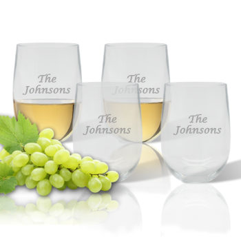 Engraved stemless wine glasses - set of 4 - name or monogram