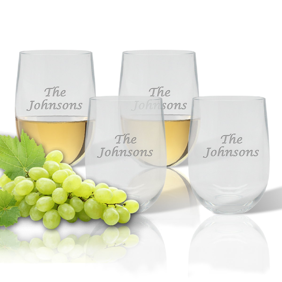 Engraved stemless wine glasses - set of 4 - name or monogram
