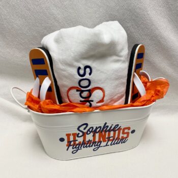 Gift basket - flip flops, towel wrap and tin - custom made for any school