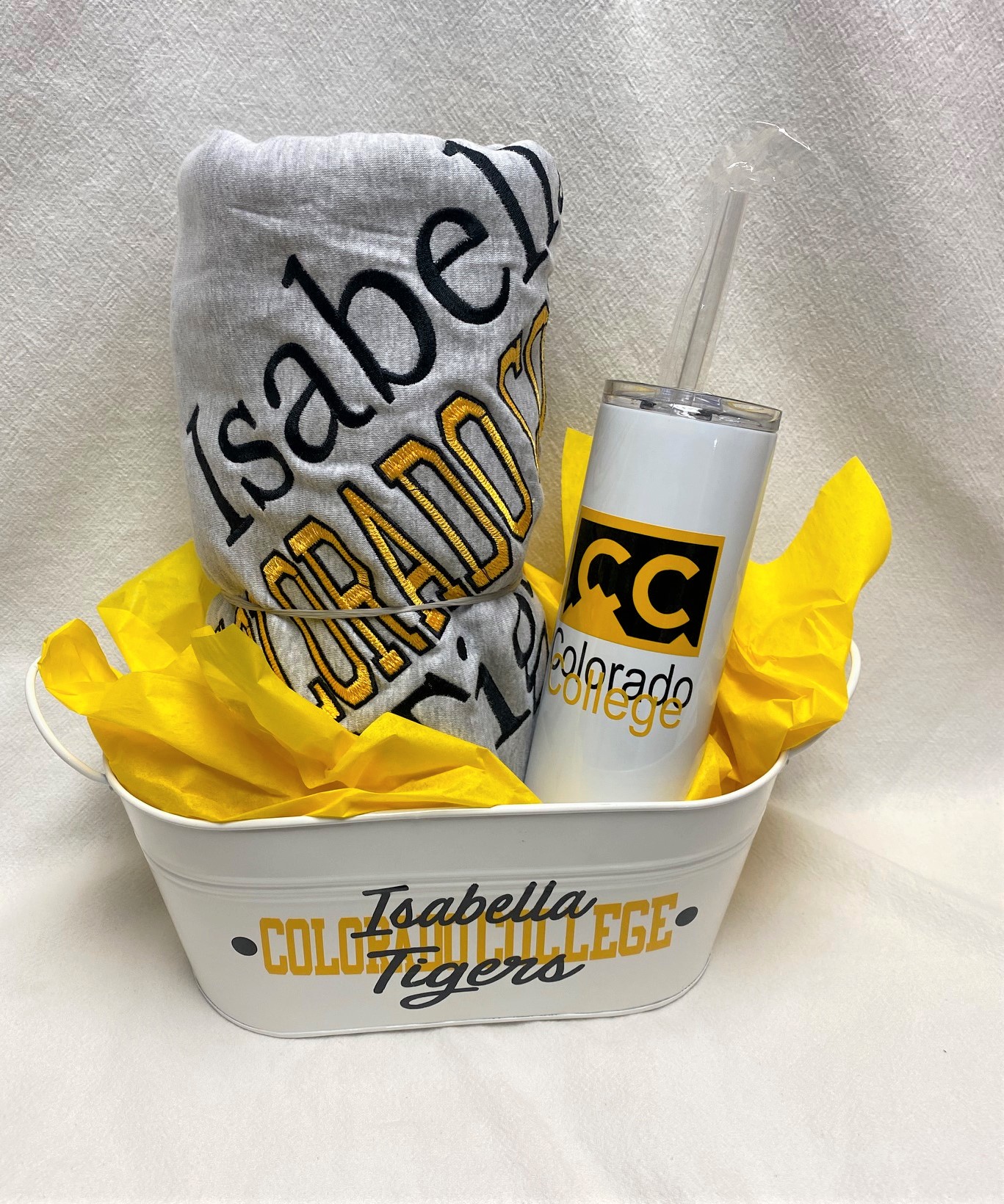 Gift basket - sweatshirt blanket, tumbler and tin - custom made for any school - Image 3