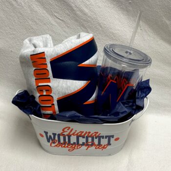Gift basket- Drawstring sweatshirt bag and tumbler - for any school