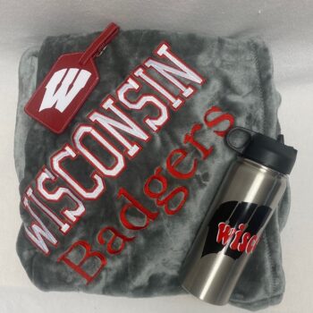 Gift set - fleece blanket, tumbler and bag tag set - available for any school
