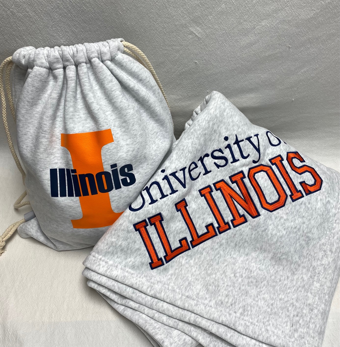 Gift set-sweatshirt blanket and drawstring bag- custom made for any school