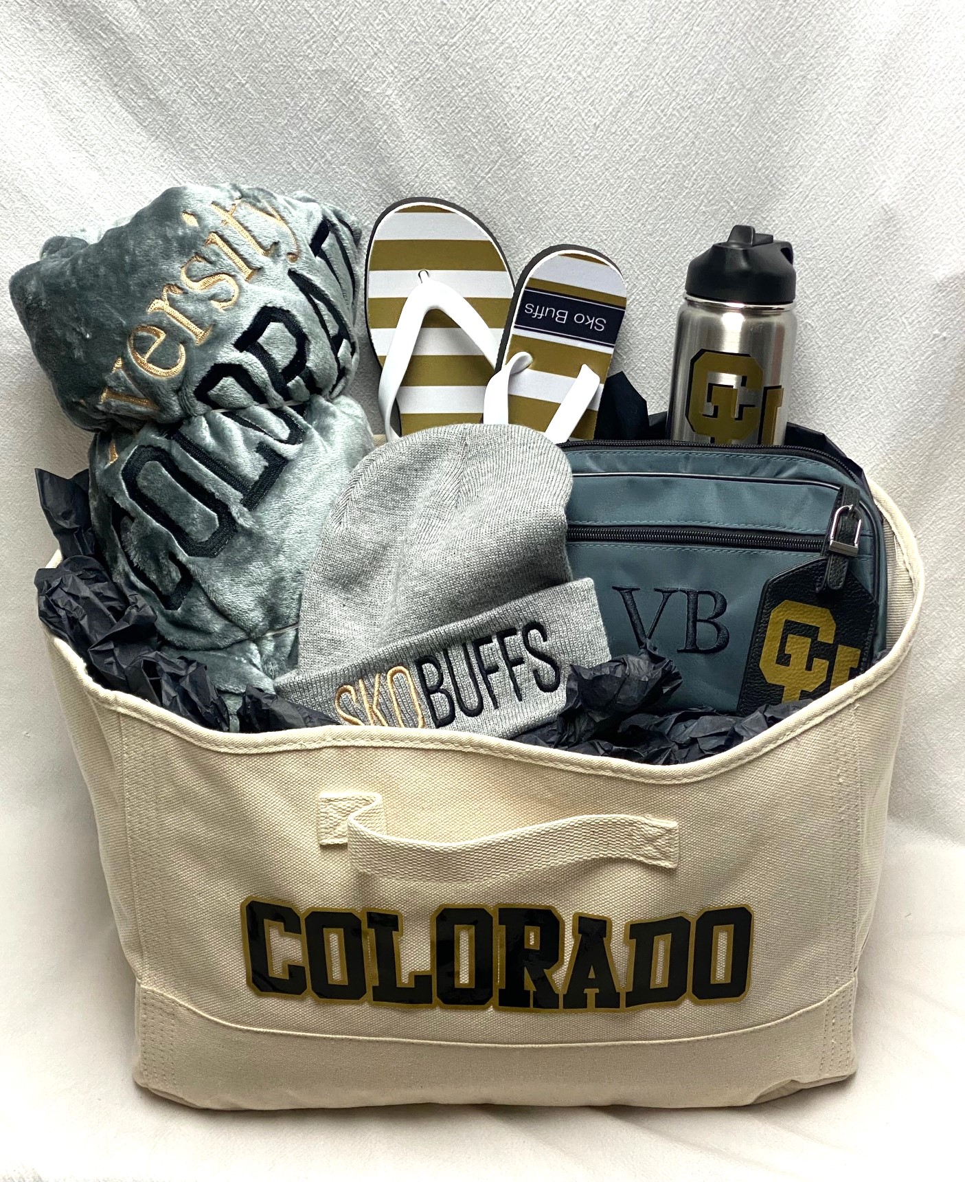 Gift basket - canvas bin, blanket and bag tag - available for any school - Image 8