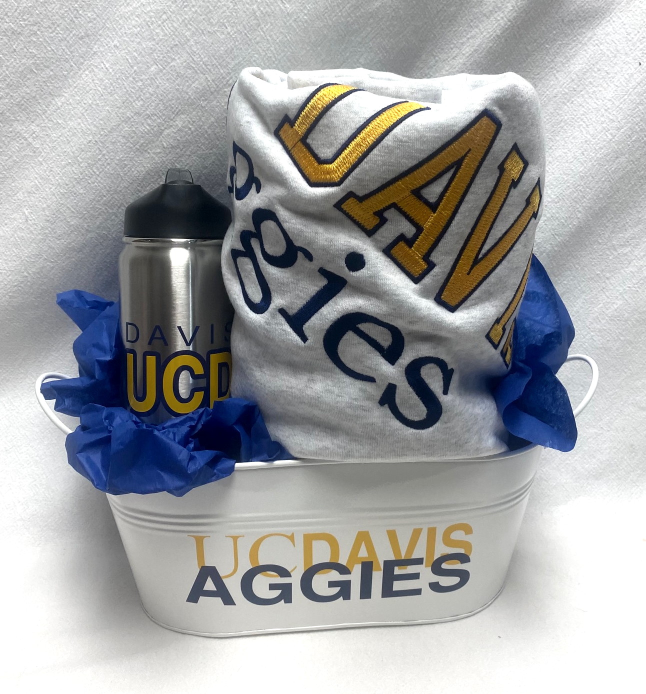 Gift basket - sweatshirt blanket, tumbler and tin - custom made for any school - Image 2