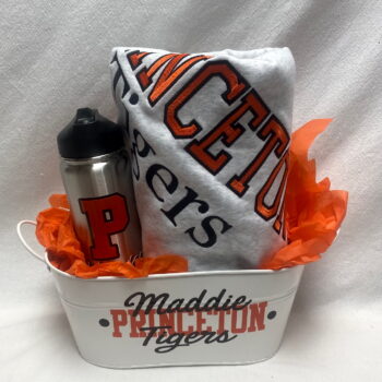 Gift basket - sweatshirt blanket, tumbler and tin - custom made for any school