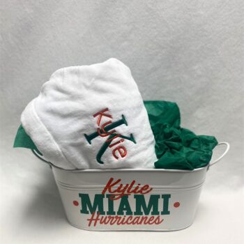 Gift basket - towel wrap and tin - custom made for any school