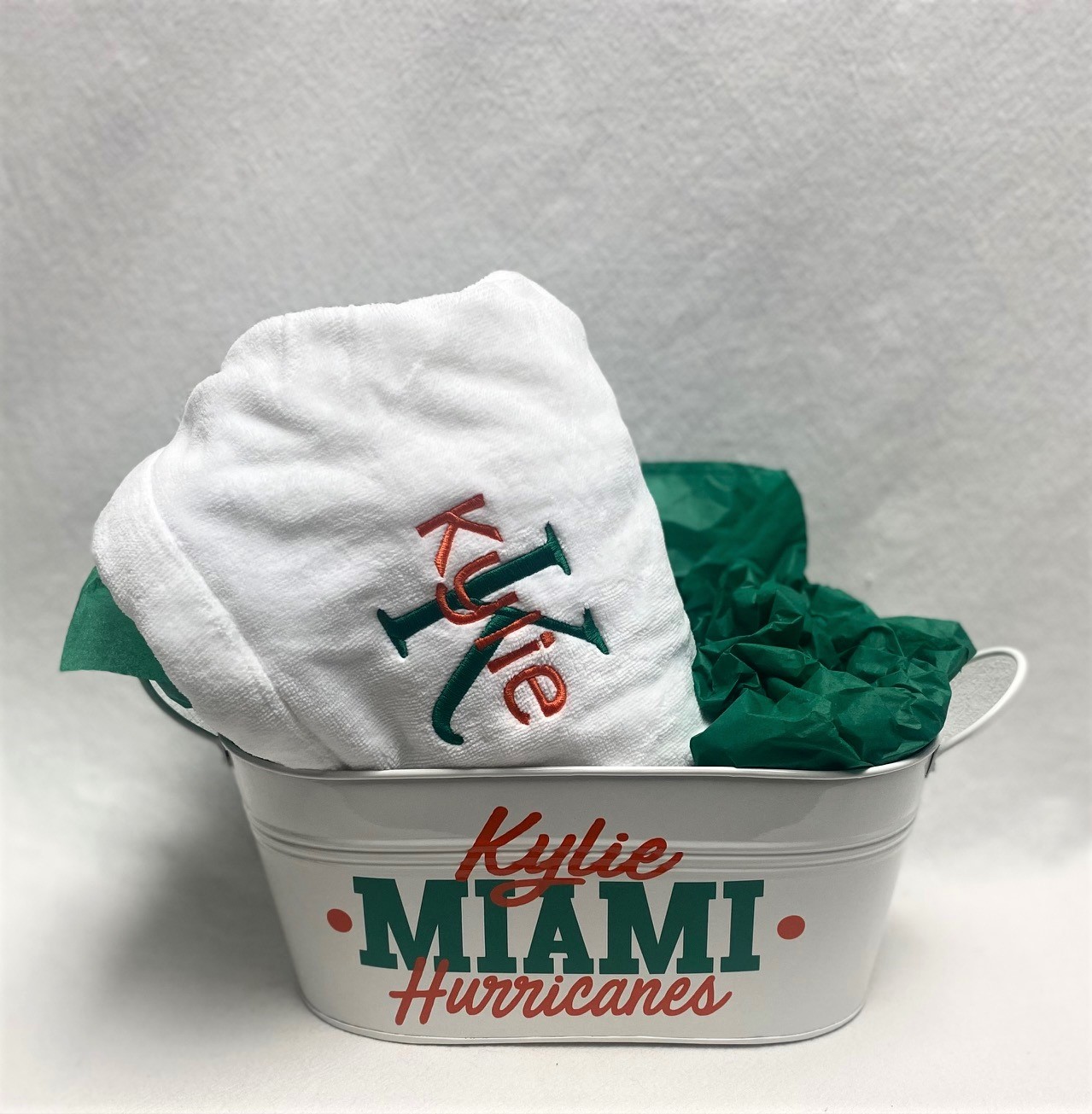 Gift basket - towel wrap and tin - custom made for any school
