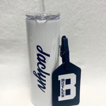 Collegiate 20 ounce tall tumbler and bag tag set - for any school - limited quantities