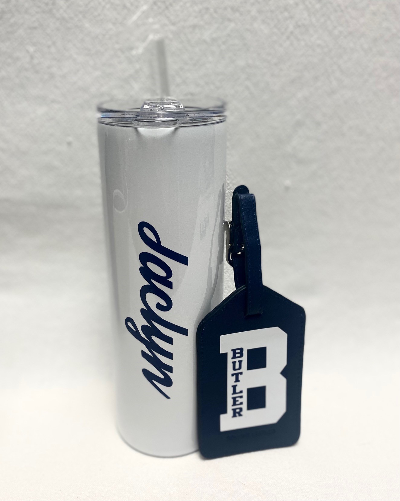 Collegiate 20 ounce tall tumbler and bag tag set - for any school - limited quantities
