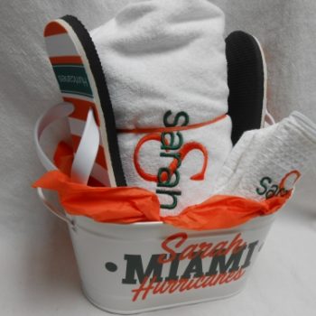 Gift basket - Flip flops, towel wrap and tin - available for any school