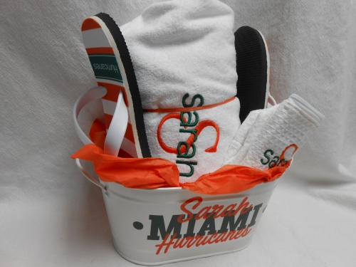 Gift basket - Flip flops, towel wrap and tin - available for any school