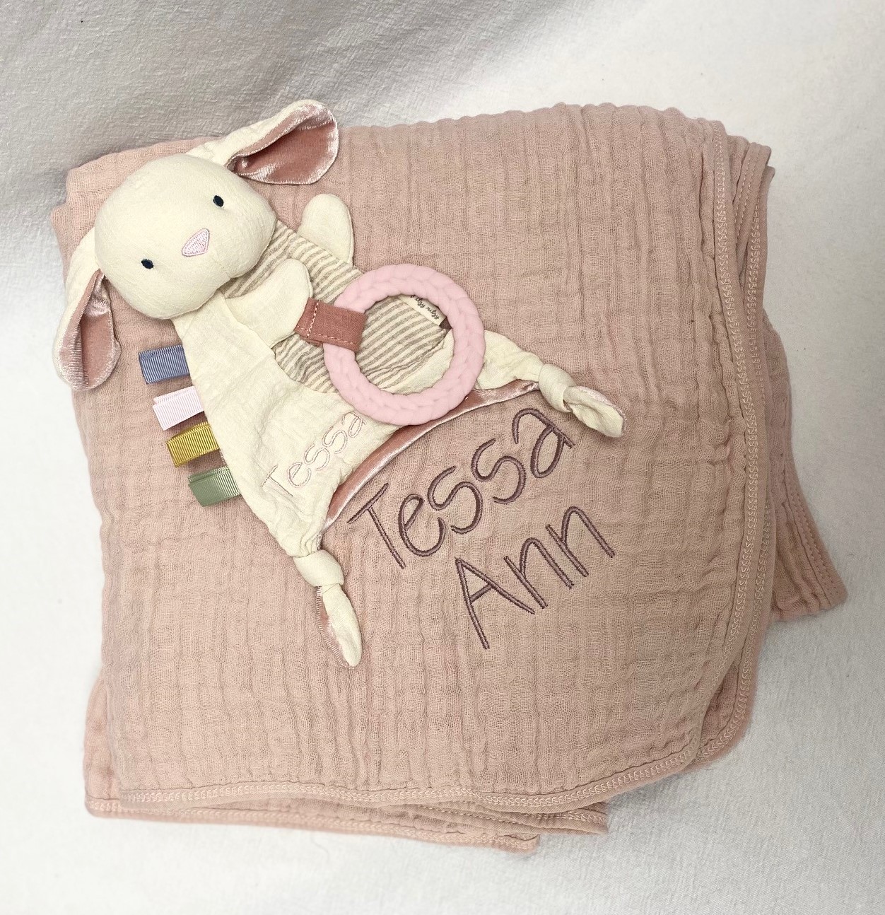 Baby muslin blanket and crinkle set - multiple colors available - Image 2