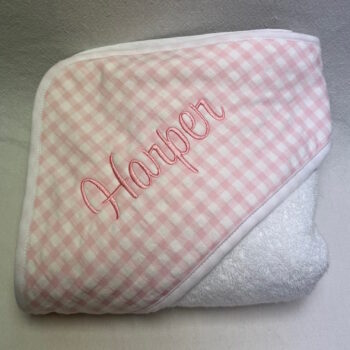 Hooded bath towel - pink check