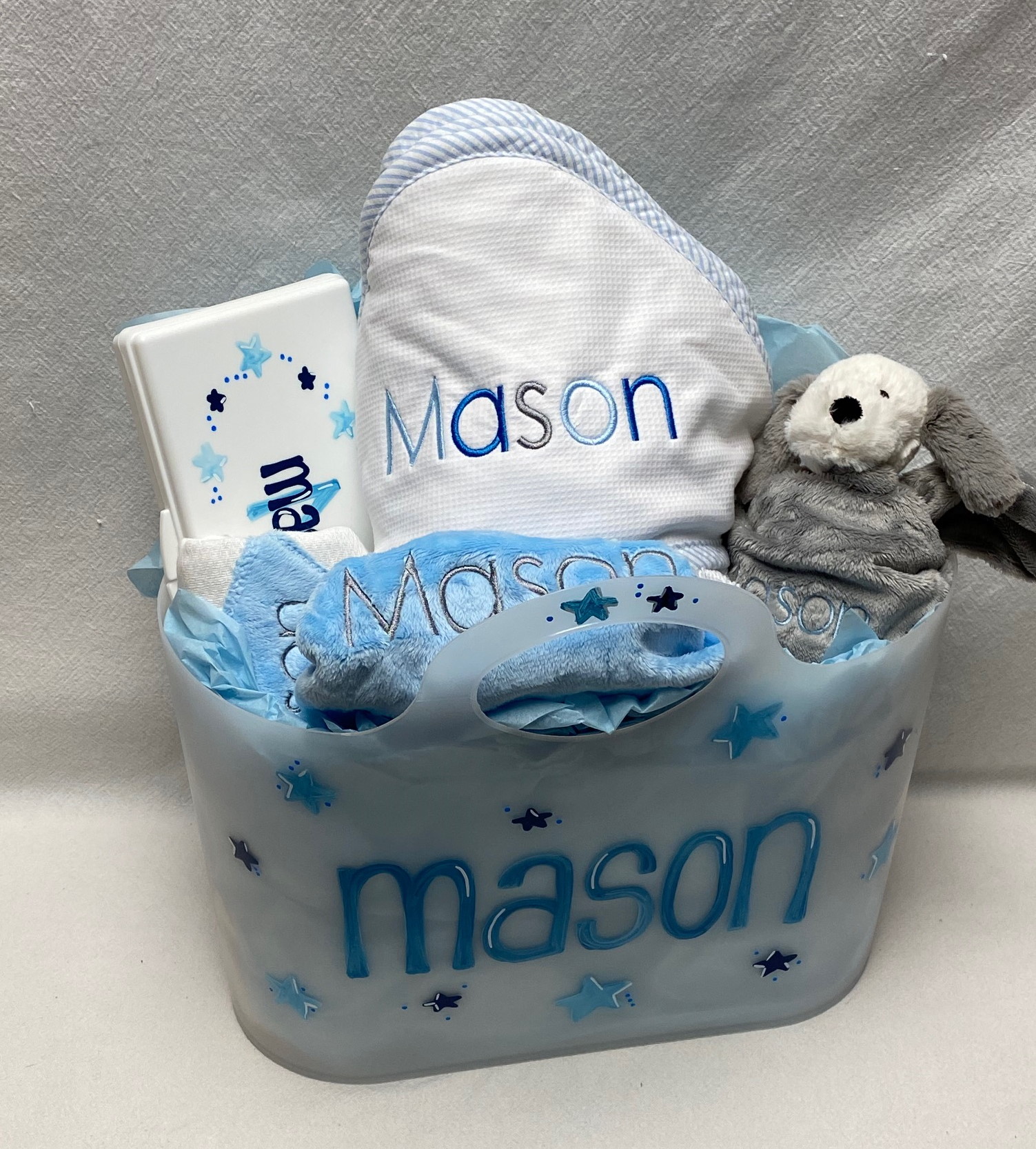 Deluxe custom baby gift basket - Mason - more colors available
