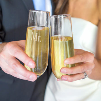 Mr. and Mrs. stemless champagne glasses set