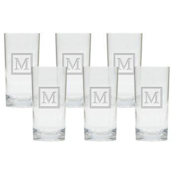 Engraved custom high ball glasses - set of 6 - name or monogram