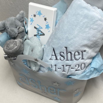 Monogrammed baby gift basket