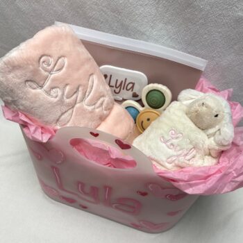Baby blanket gift basket - girl