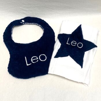 Applique bib and burp cloth set - navy star