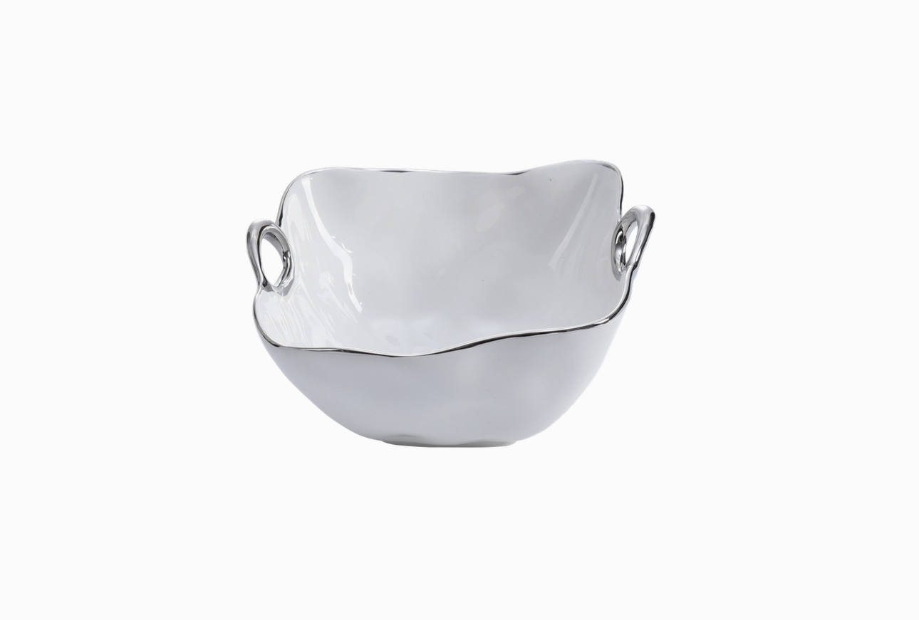Porcelain medium square bowl - silver -1 left!