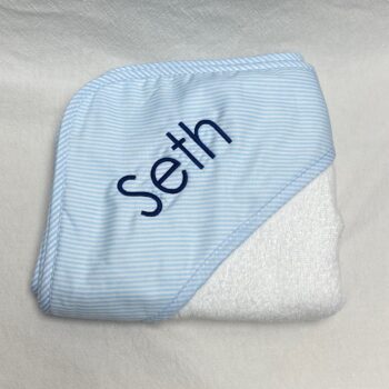 Hooded bath towel - blue seersucker