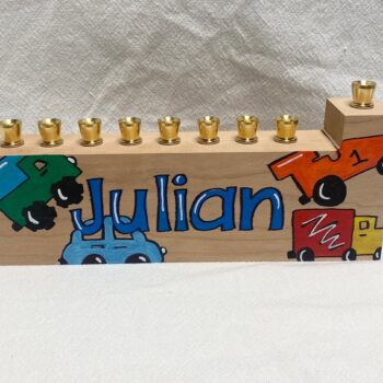 Child's menorah - cars and trucks