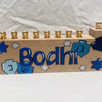 Child's menorah - dreidels and stars - blues and more