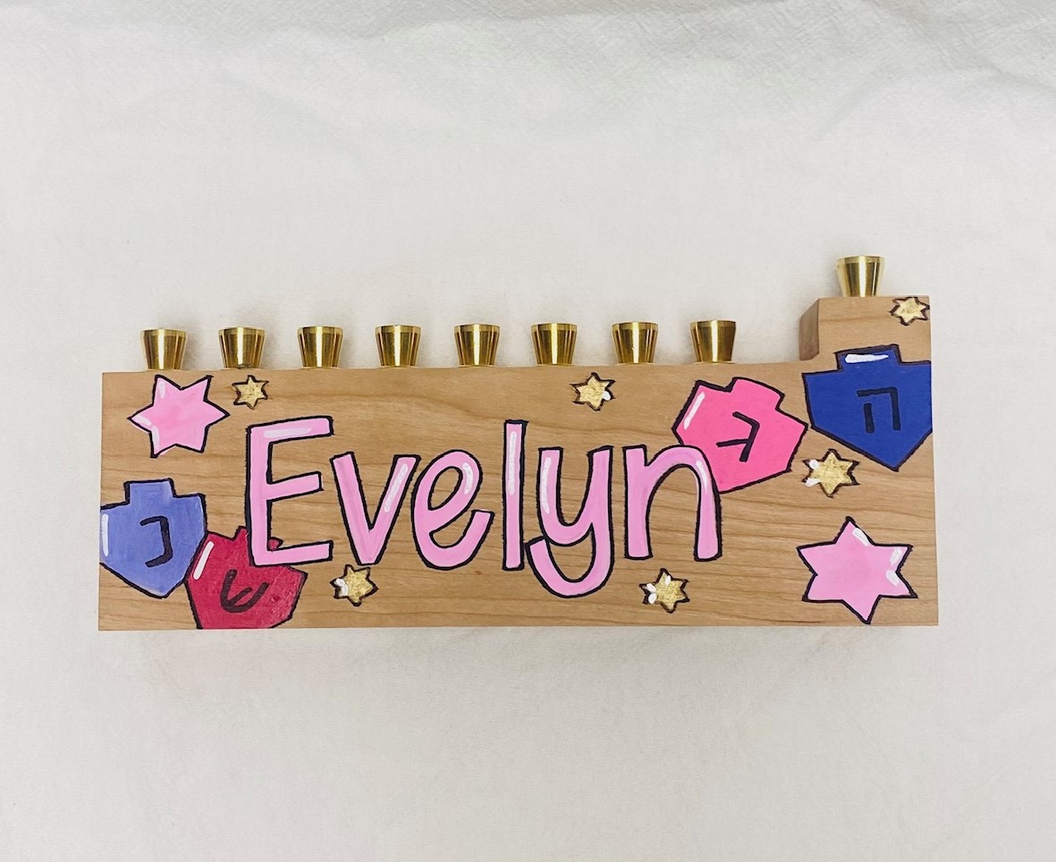 Child's menorah - dreidels and stars - purples, pinks, and more - Image 2