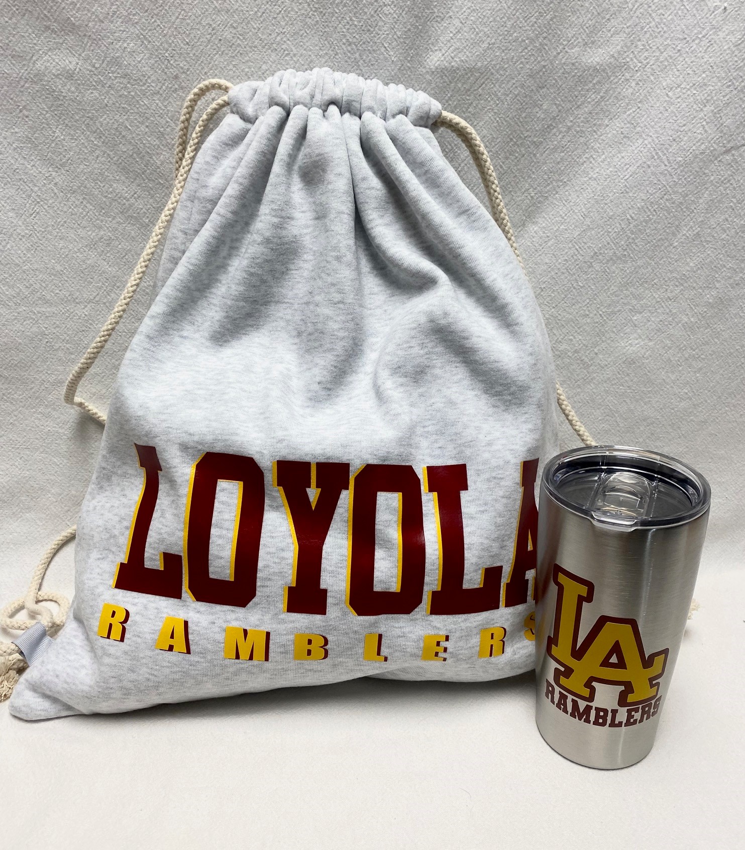 Draw string sweatshirt bag and tumbler - your school