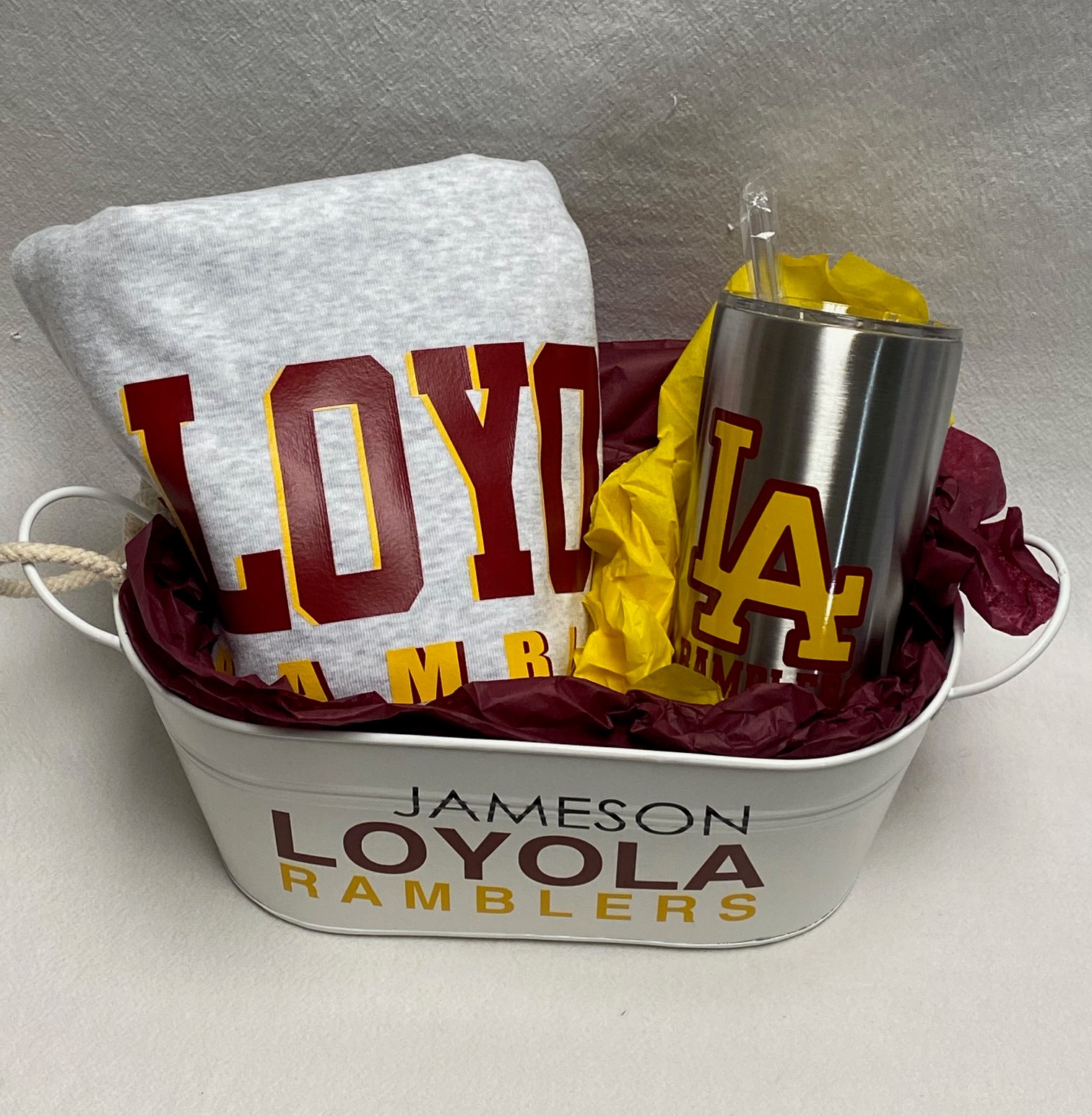Gift basket- Drawstring sweatshirt bag and tumbler - for any school - Image 2