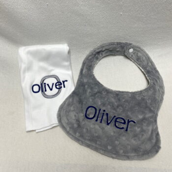 Bib and burp cloth set - embroidered name