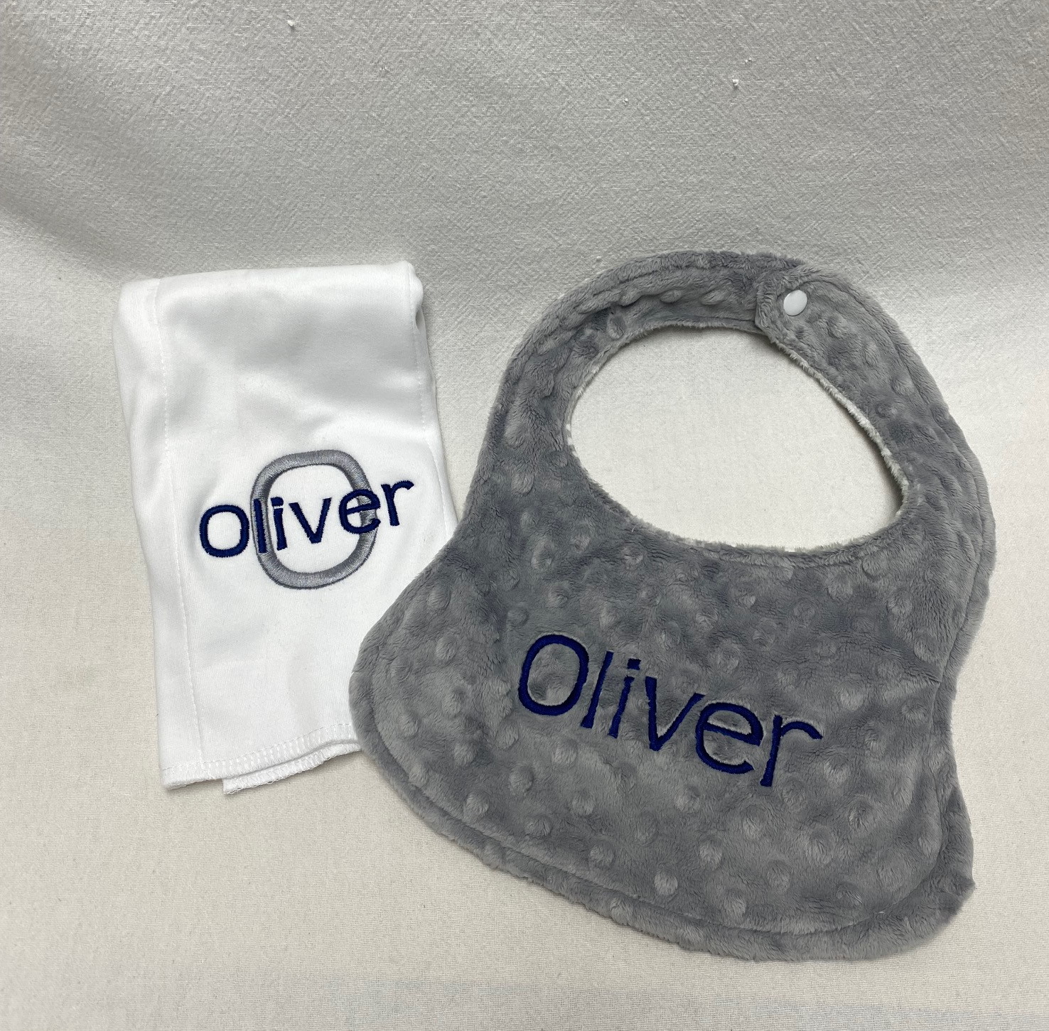 Bib and burp cloth set - embroidered name
