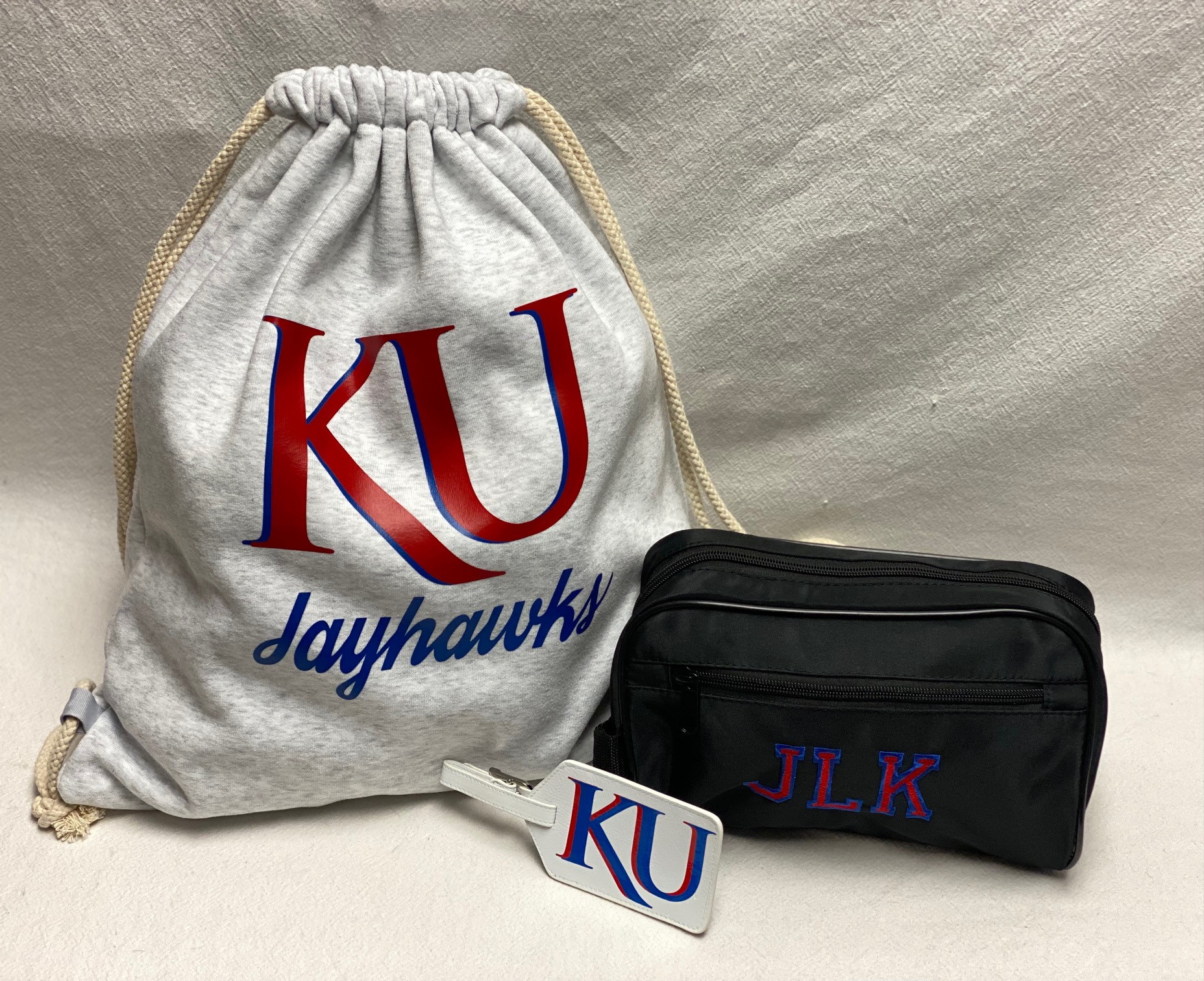 Gift set - Dopp kit, drawstring sweatshirt bag bag tag - available for any school - Image 2
