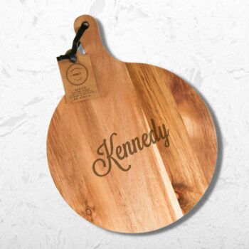 Engraved wood cutting board - round with handle