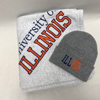 Gift set - sweatshirt blanket and beanie hat - available for any school
