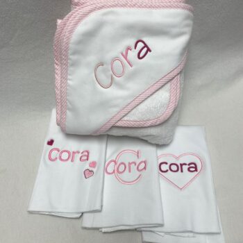 Burp cloth and deluxe hooded bath towel set - baby girl