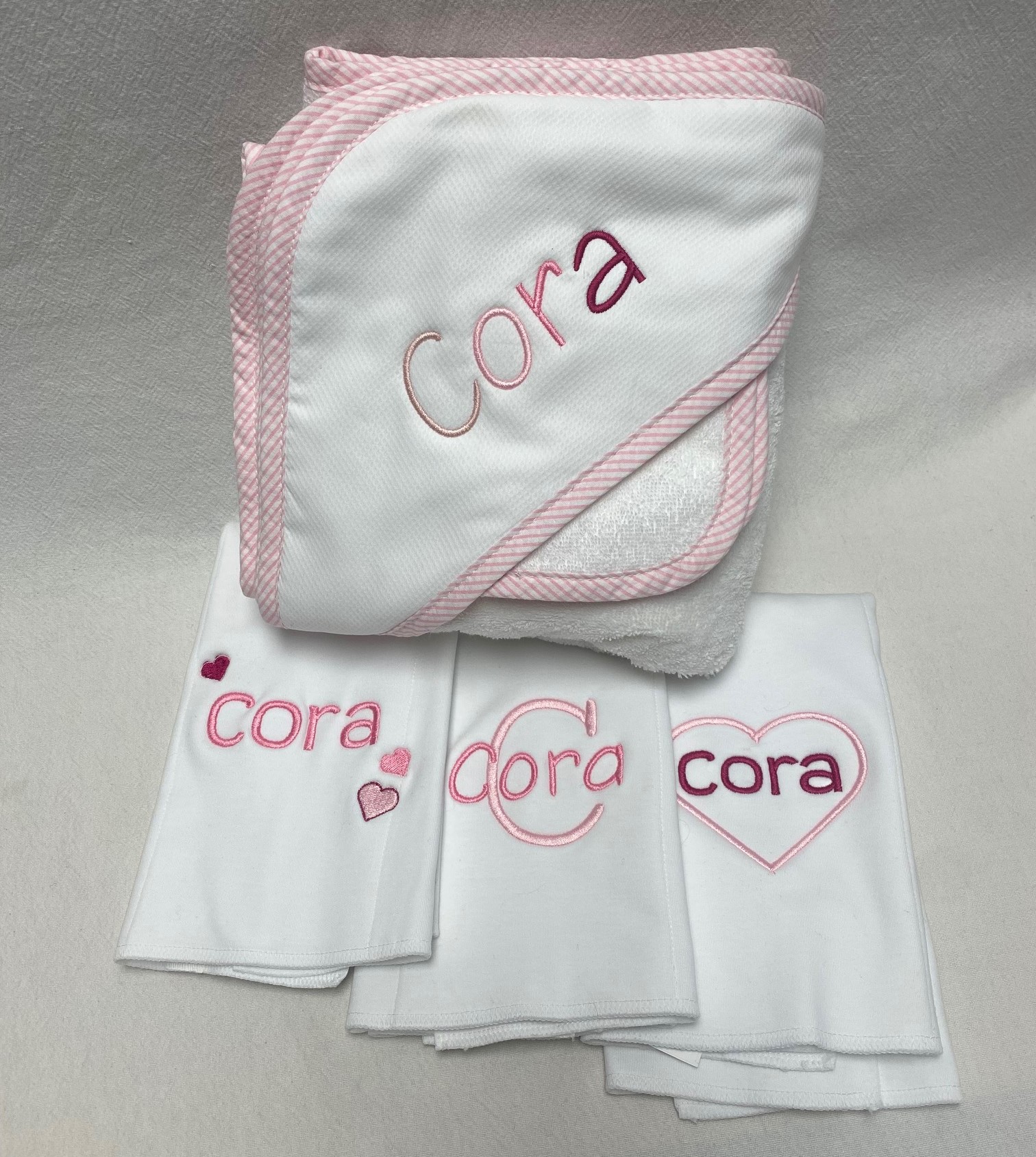 Burp cloth and deluxe hooded bath towel set - baby girl