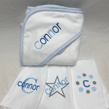 Burp cloth and deluxe hooded bath towel set - baby boy
