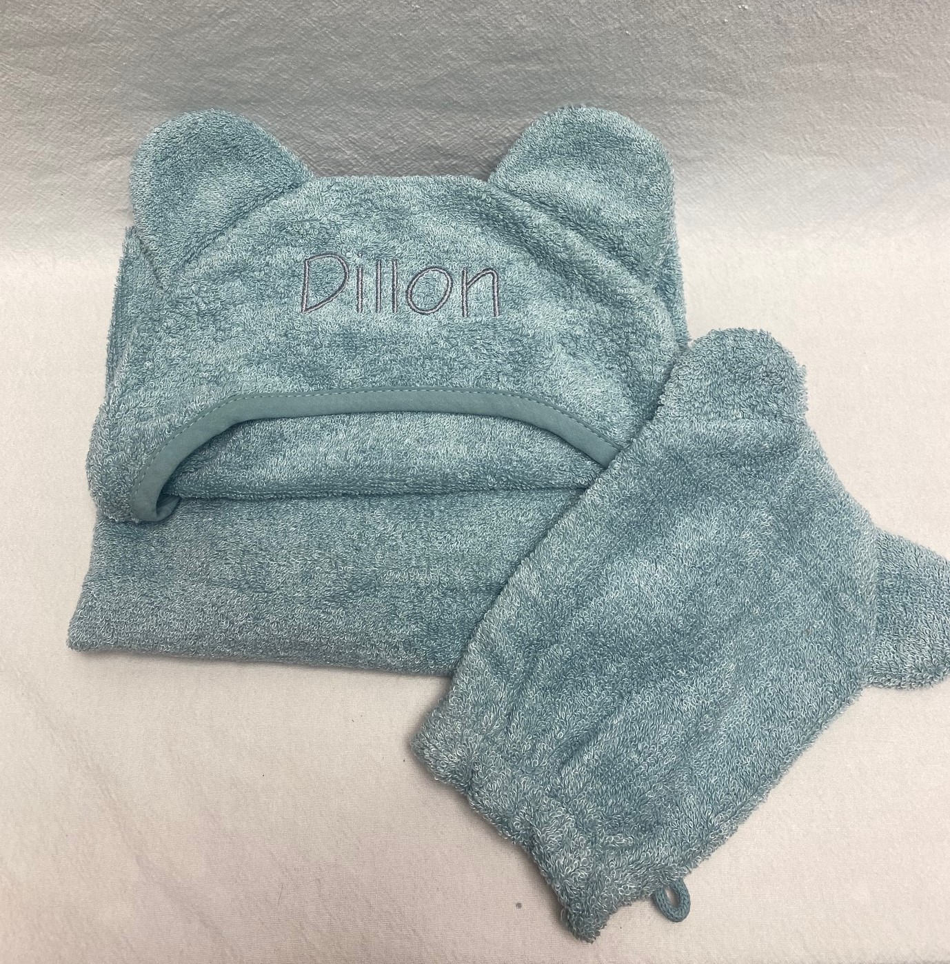 Hooded bath towel set- teddy bear - aqua blue - out of stock - Image 2